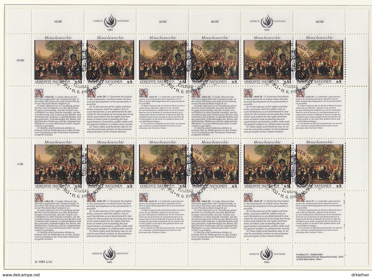 UNO WIEN 150-151, 2 Kleinbogen, Gestempelt, Menschenrechte 1993 - Blocks & Sheetlets