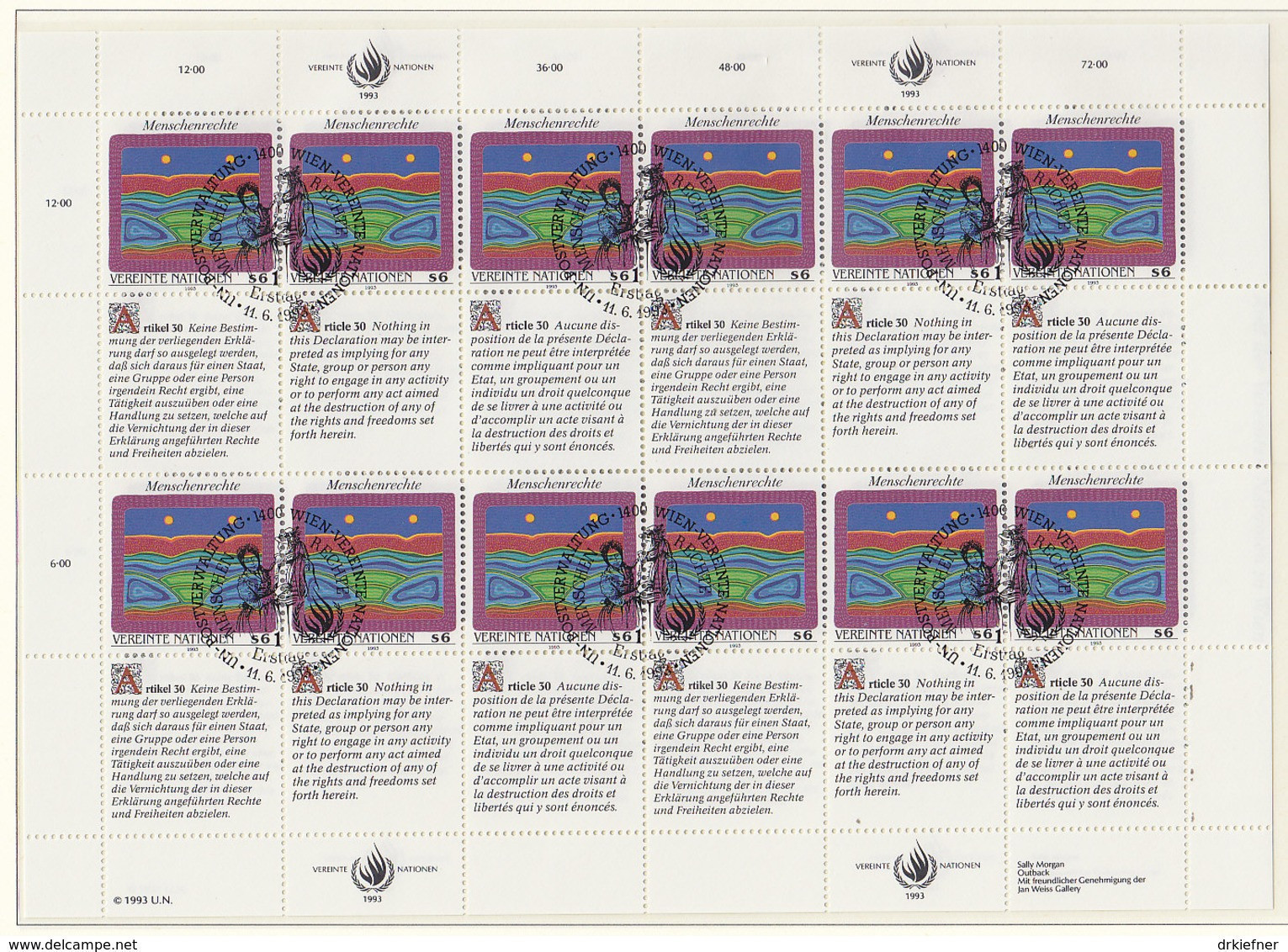 UNO WIEN 150-151, 2 Kleinbogen, Gestempelt, Menschenrechte 1993 - Blocks & Sheetlets