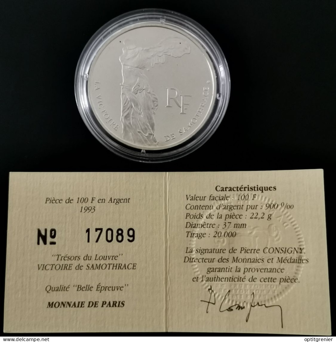 100 FRANCS ARGENT BE 1993 LOUVRE LA VICTOIRE DE SAMOTHRACE FRANCE / SANS COFFRET / PROOF SILVER - 100 Francs