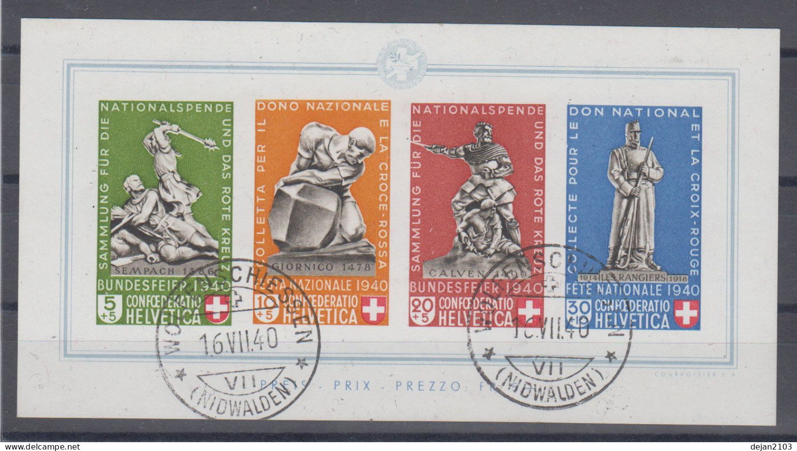 Switzerland FIRST DAY OVERPRINT Mi#Block 5 CV2500 Euros 1940 USED - Oblitérés