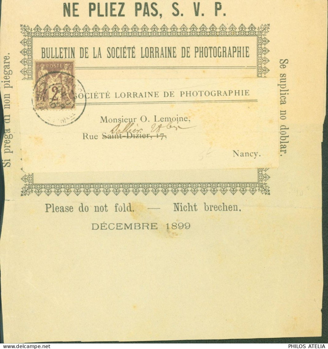 Bande Journal YT N°85 Sage CAD Nancy Février 1900 Sur Bulletin Société Lorraine De Photographie - Bandes Pour Journaux