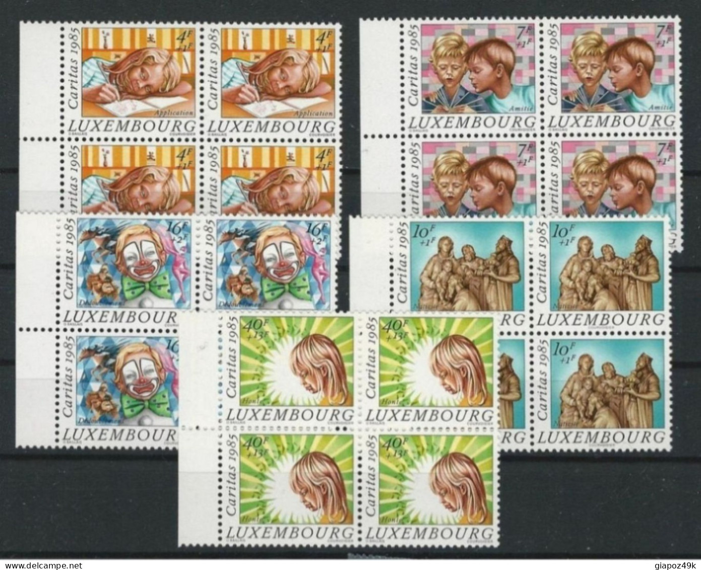 ● LUXEMBURG 1985 ֍ CARITAS ● Bambino E Natività ● N.°1088 /92 ** ● Quartine ️● Serie Completa ● Cat. 58 € ️ ● N. 426 ️● - Unused Stamps