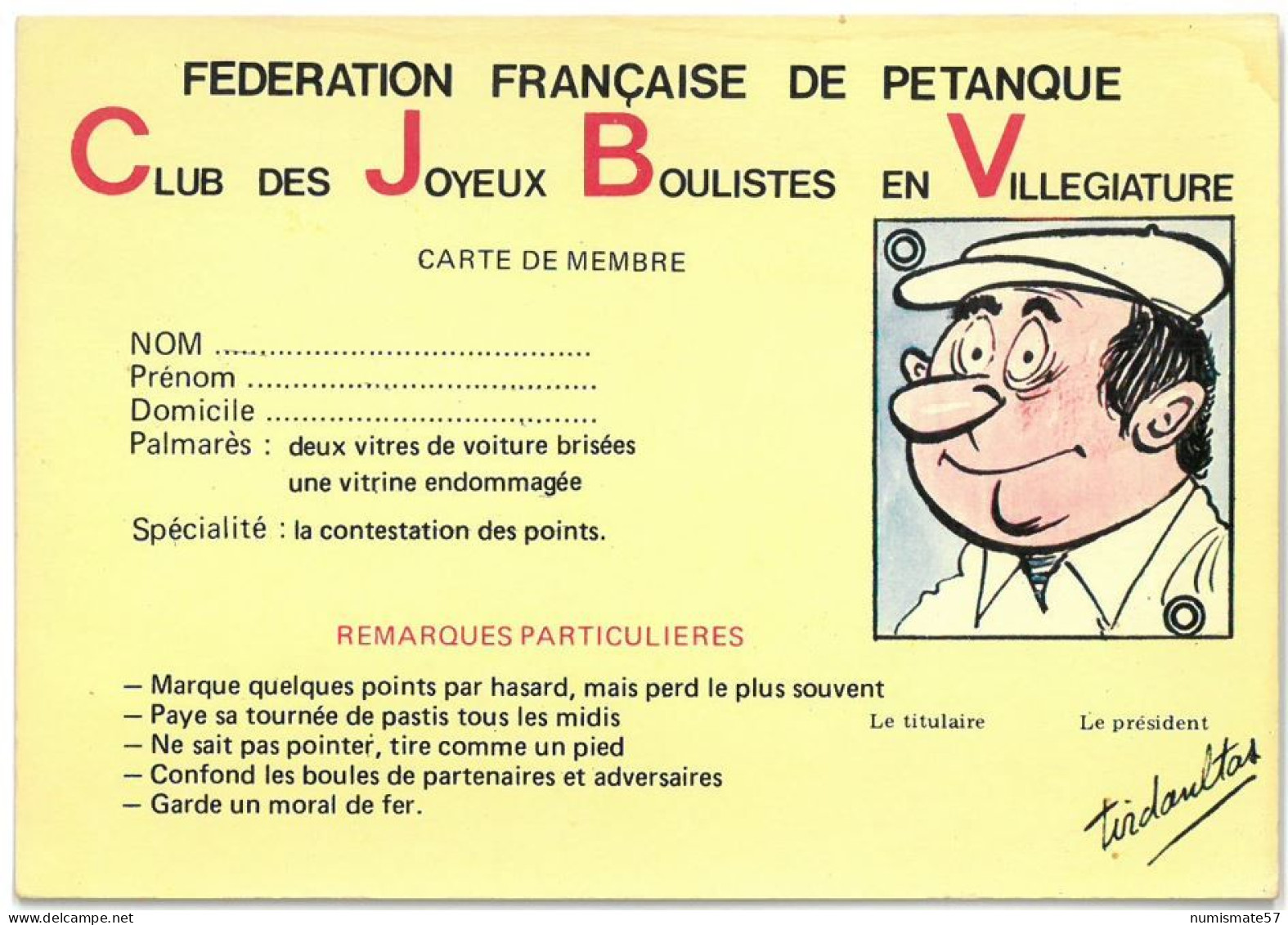 CP Humoristique - Fédération Française De Pétanque - Club Des Joyeux Boulistes En Villégiature - Humour