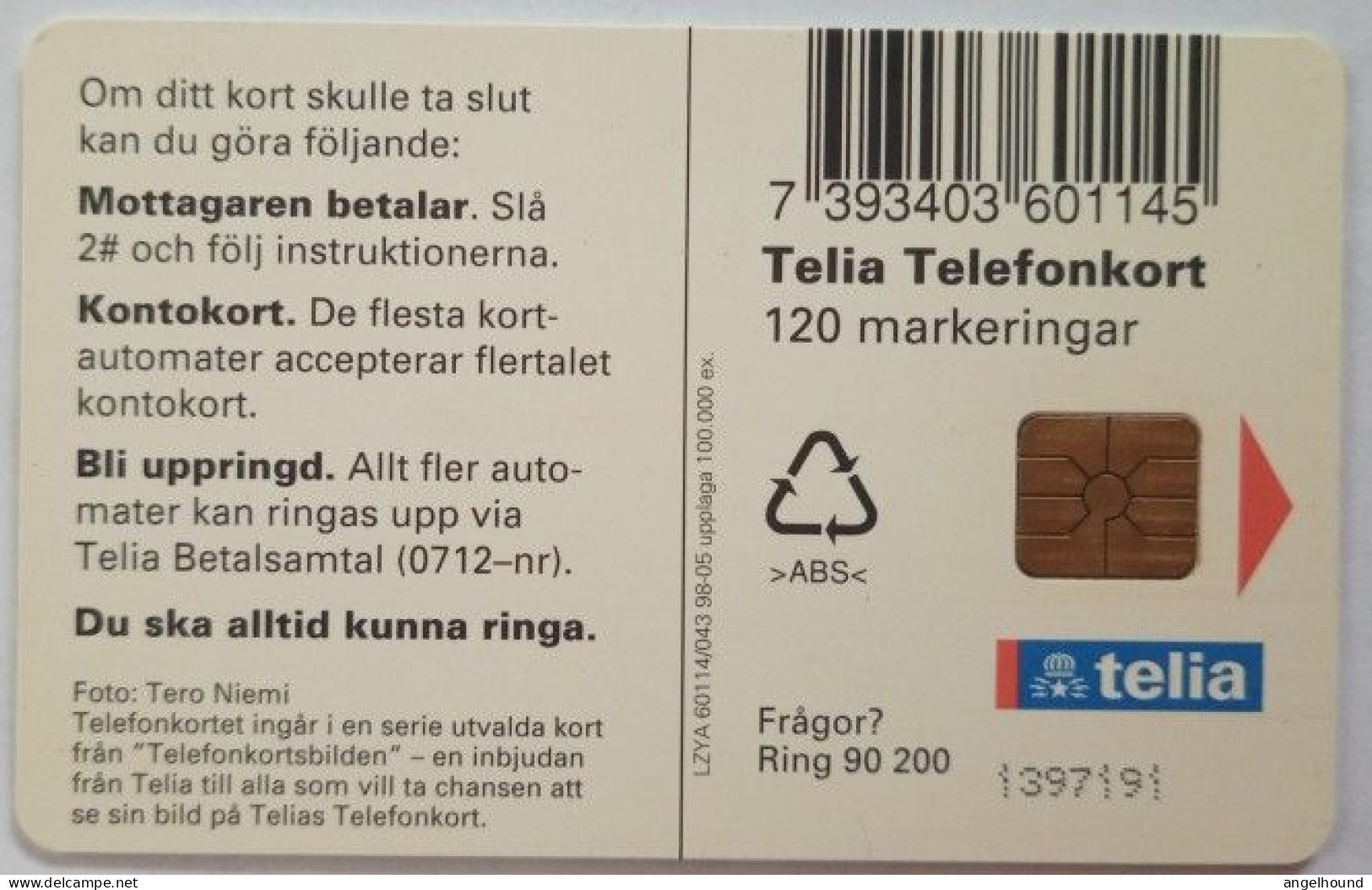 Sweden 120 Mk. Chip Card - Bird 22 Turnstone -Sol Och Fagel - Zweden