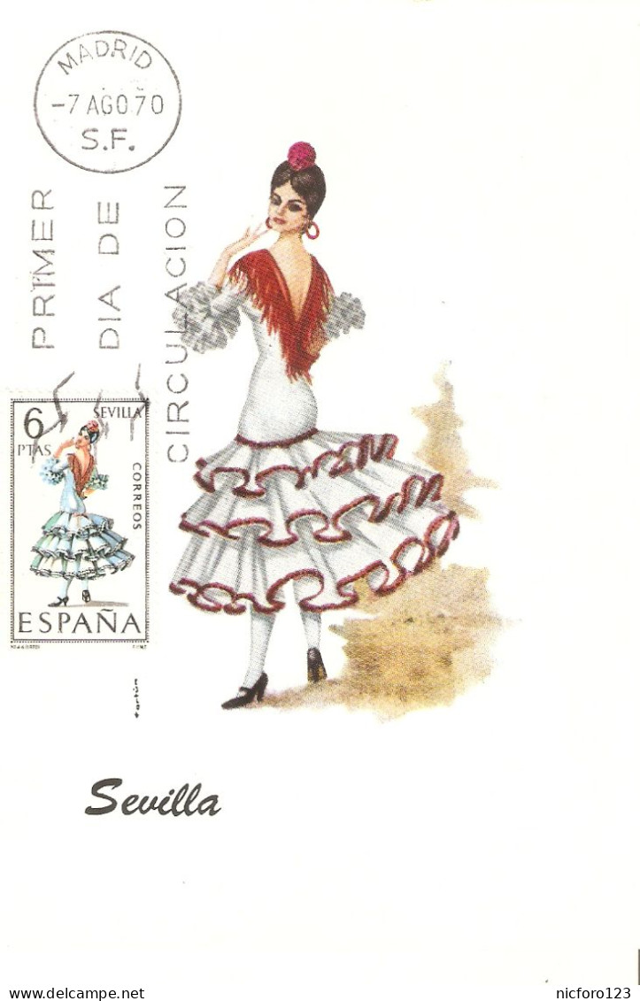 Lot of twelve (12)) Spanish regional costumes postcards with first day of circulation stamped stamps