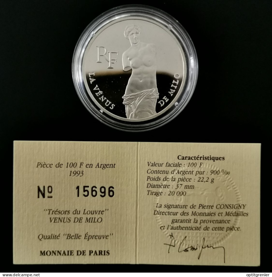 100 FRANCS ARGENT BE 1993 LOUVRE LA VENUS DE MILO FRANCE / SANS COFFRET / PROOF SILVER - 100 Francs