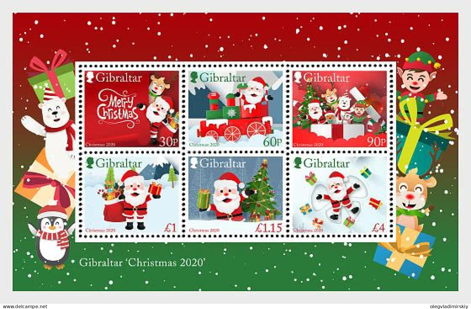 Gibraltar 2020 Christmas Set Of 6 Stamps In Block MNH - Gibraltar