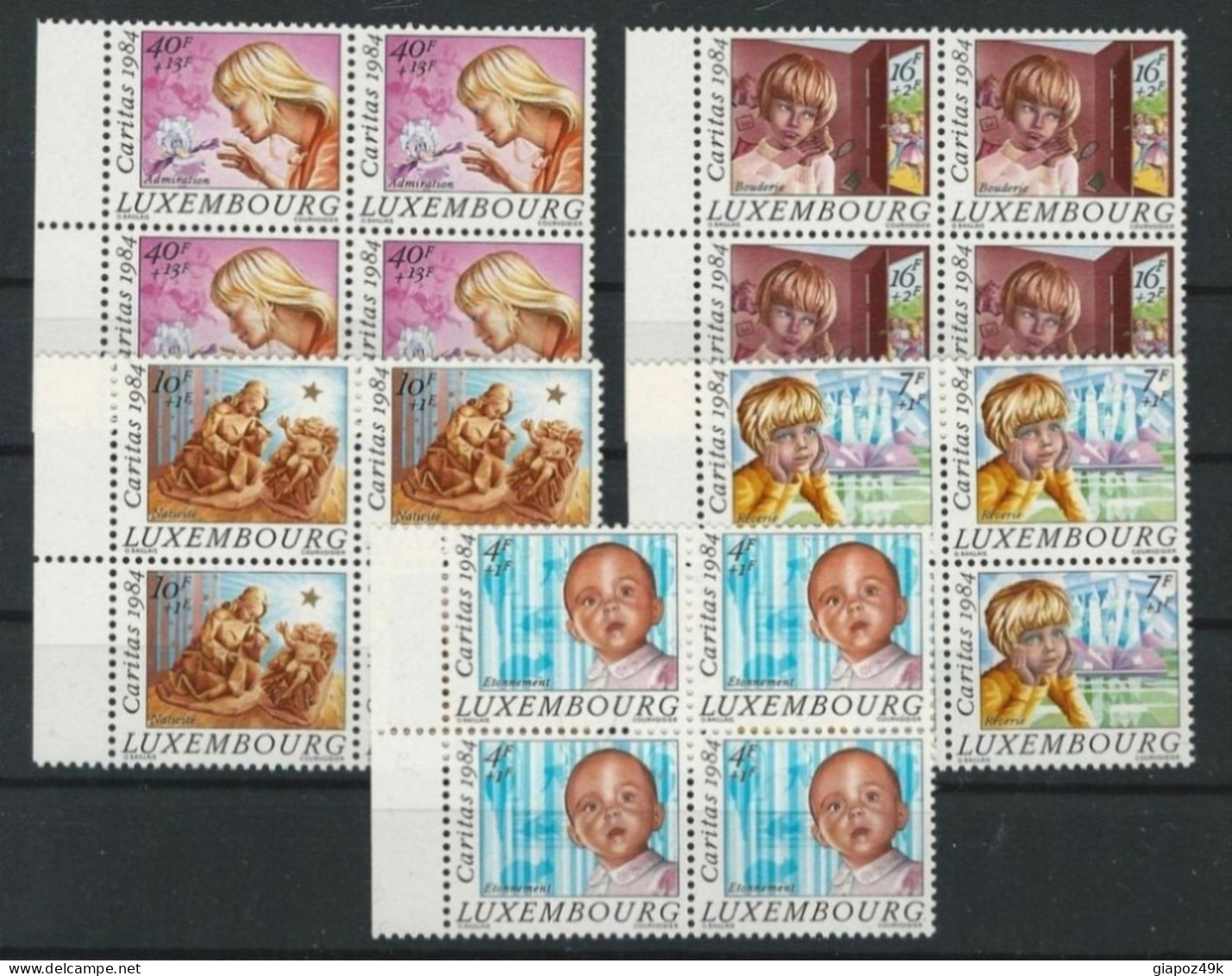 ● LUXEMBOURG 1984 ֍ CARITAS ● Bambino E Natività ● N.1062 / 66 ** ● Quartine ️● Serie Completa ● Cat. 52 € ️● L. 417 ️● - Ongebruikt