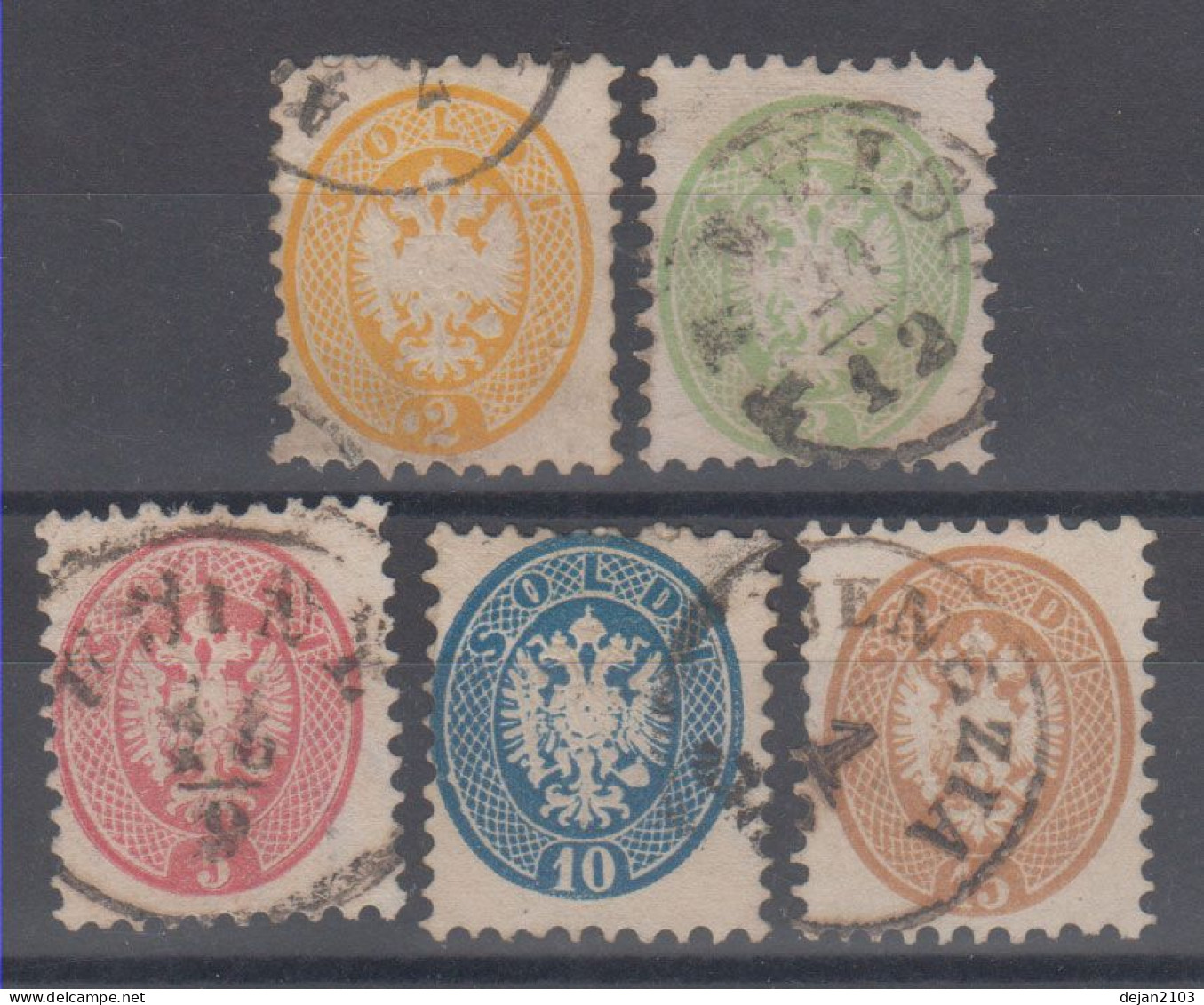 Austria Occupation Lombardia Watermark "BRIEFMARKEN" Mi#19/23 Perf. 9 1/2 1864 USED - Used Stamps
