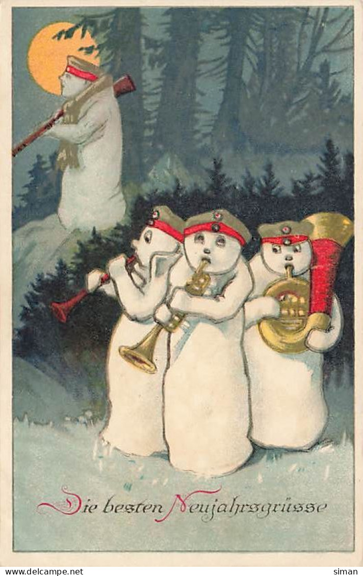 N°25072 - Nouvel An - Die Besten Neujahrsgrüsse - Bonhommes De Neige Militaires Jouant De La Musique - Neujahr
