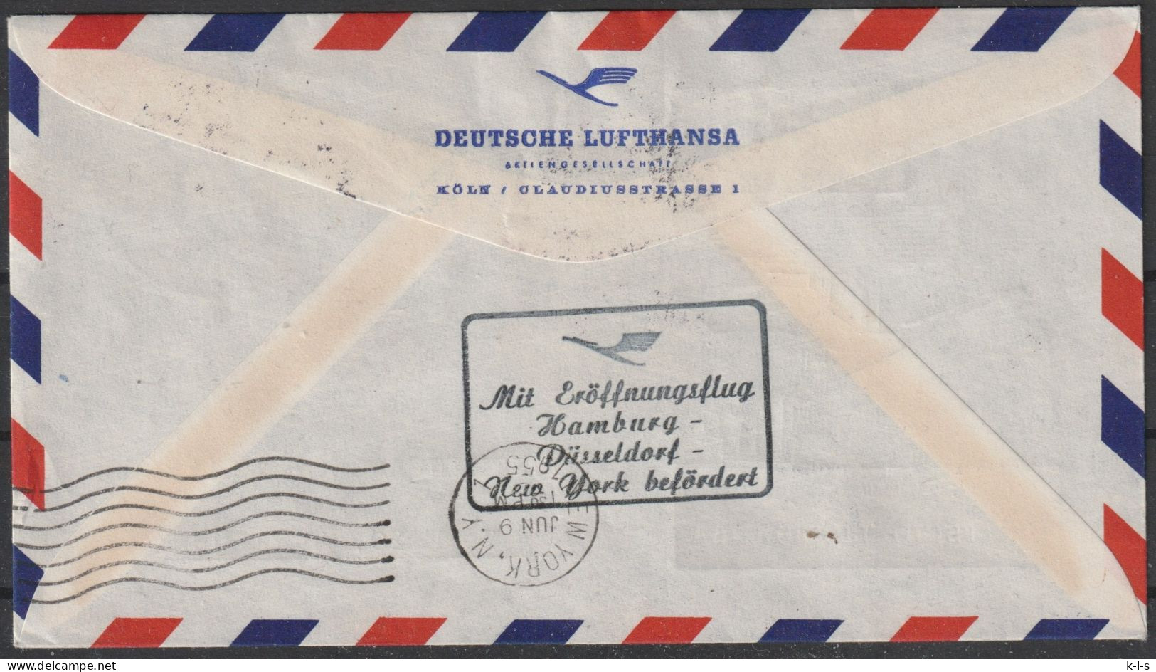 BRD: 1955, LuPo- Fernbrief In MiF, Mi. Nr. 205-08, Nach New York, SoStpl. HAMBURG-FLUGHAFEN / AUFHAHME ÜBERSEEVERKER. - First Flight Covers