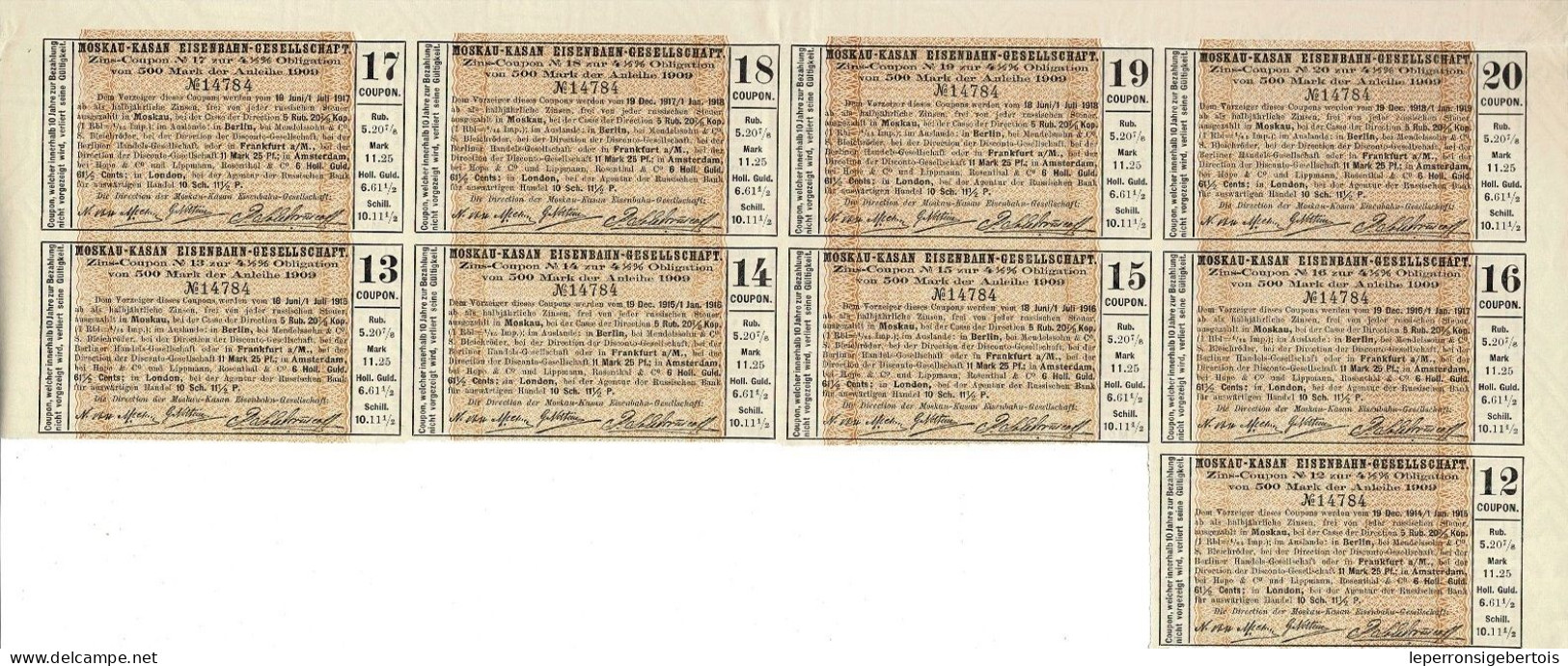 - Obligation Mark De 1909 - Moskau-Kasan - Moscou Kazan 4 1/2 % - Railway & Tramway