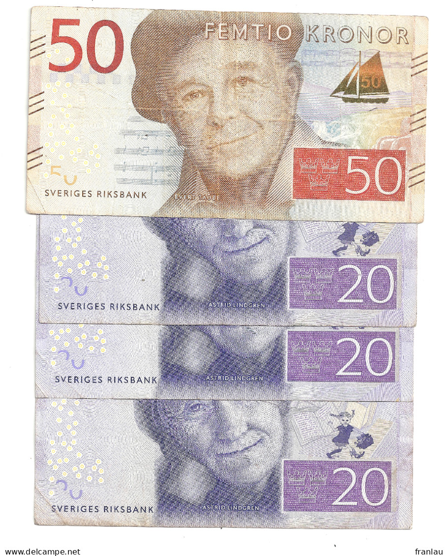 Suède Lot De 4 Billets 50 + 20 Kronor - Schweden