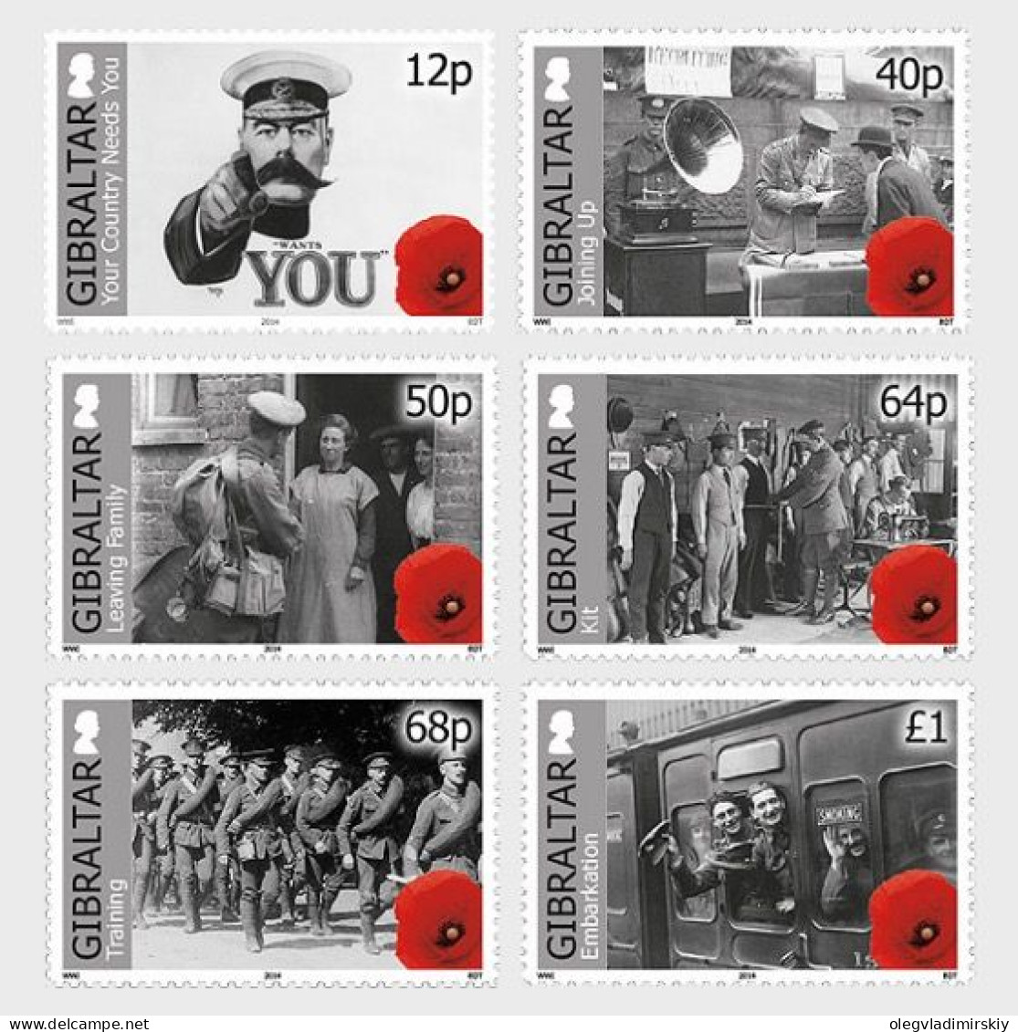 Gibraltar 2014 WWI 100 Ann Set Of 6 Stamps MNH - Trains
