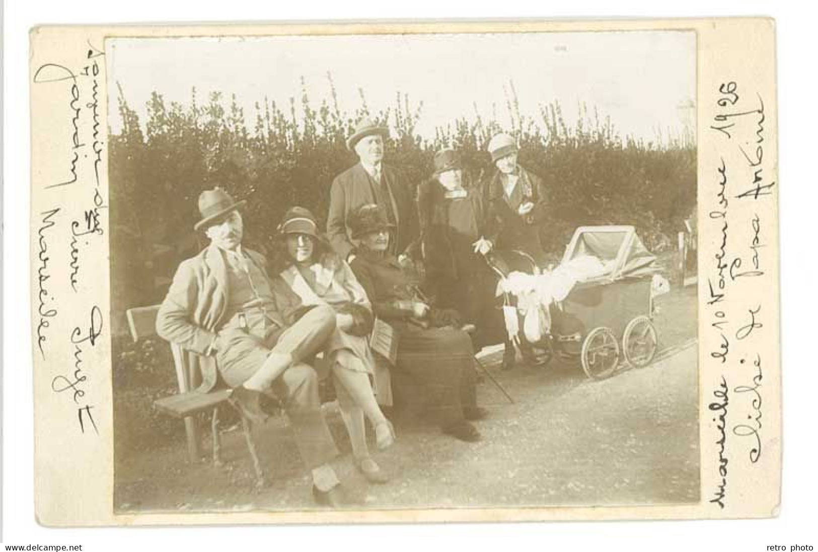 Photo Ancienne Sur Carton " Souvenir Du Jardin Pierre Puget, Marseille " 1926 - Personnes Anonymes