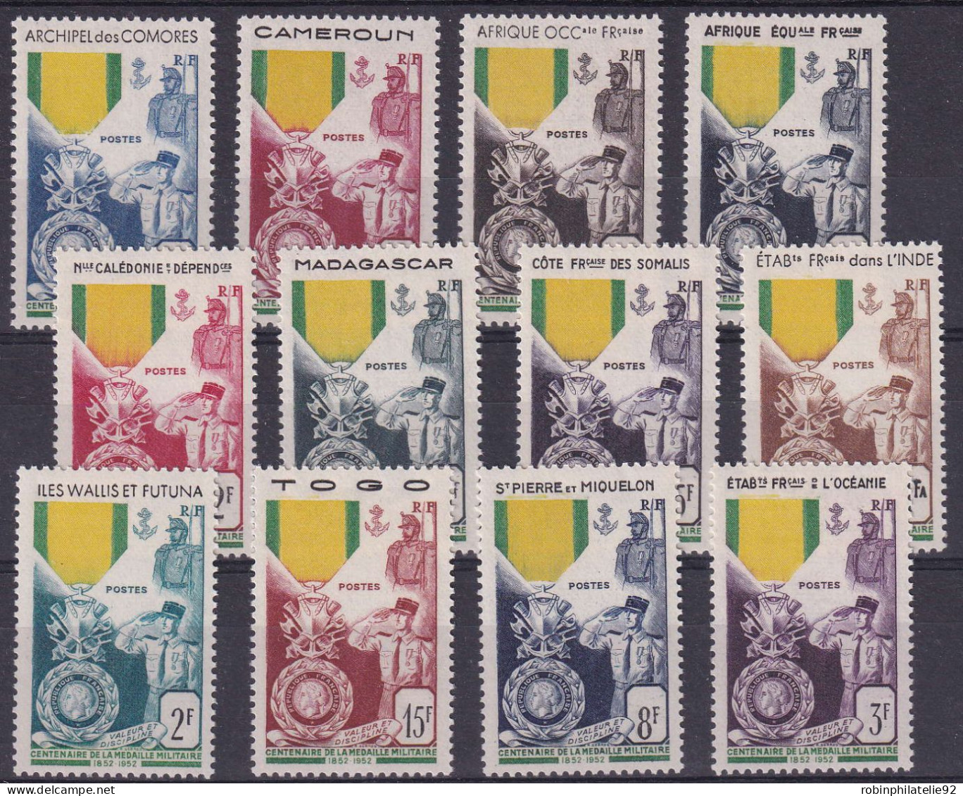 Séries Coloniales1952 Centenaire De La Médaille  Militaire 12 Timbres Qualité:** Cote:193 - 1952 Centenaire De La Médaille Militaire