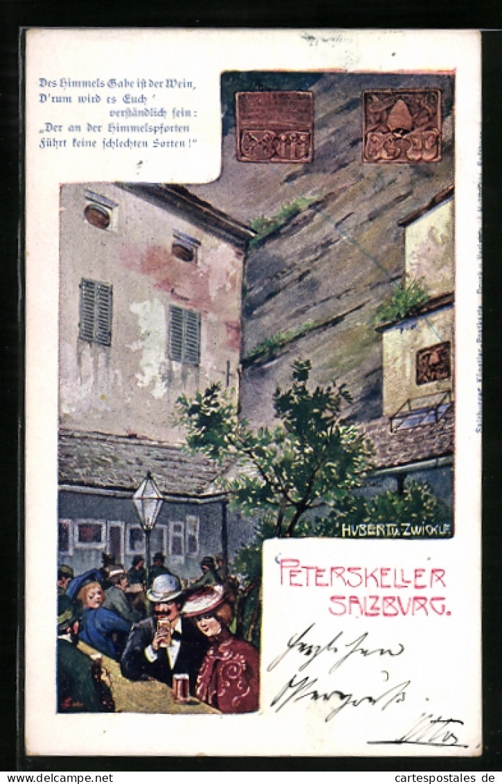 Künstler-AK Hubert Von Zwickle: Salzburg, Gäste Im Garten Des Gasthauses Peterskeller  - Autres & Non Classés