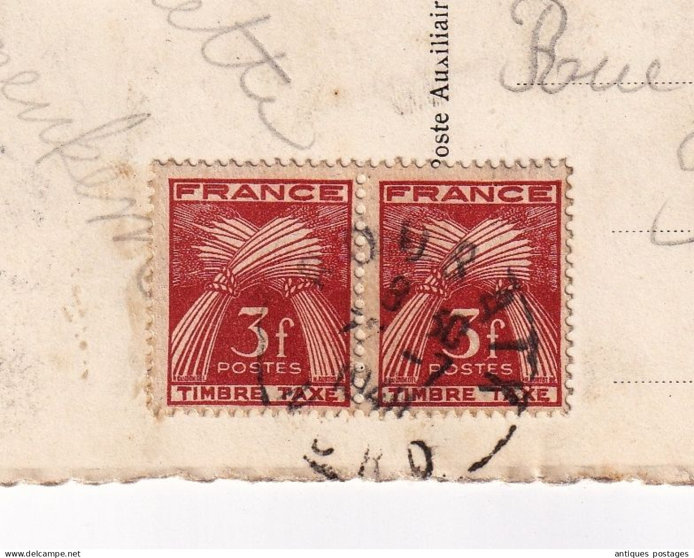 Carte Postale 1948 CHINY Belgique  Paire De Timbres Taxe France - Brieven En Documenten