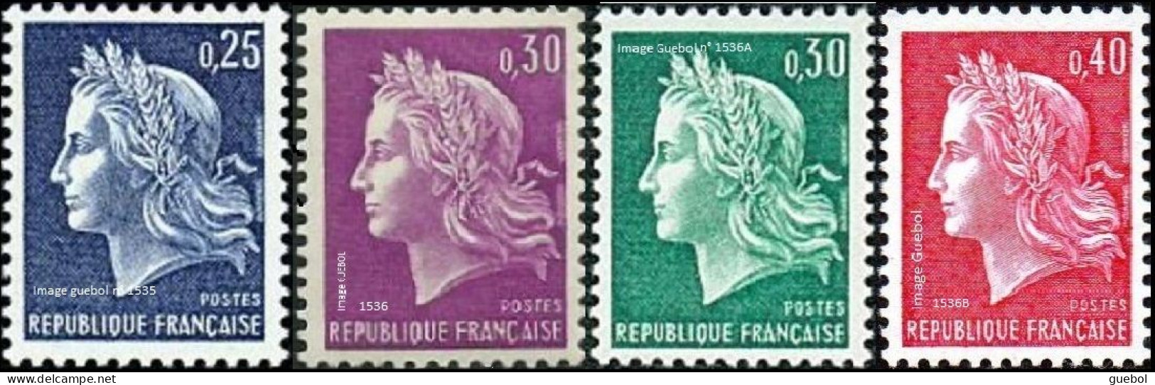 France N° 1535 +1536 + 1536A +1536B ** Marianne De Cheffer. La République Les 0f25, 0f30x 2_tp Et 0f40 - Neufs