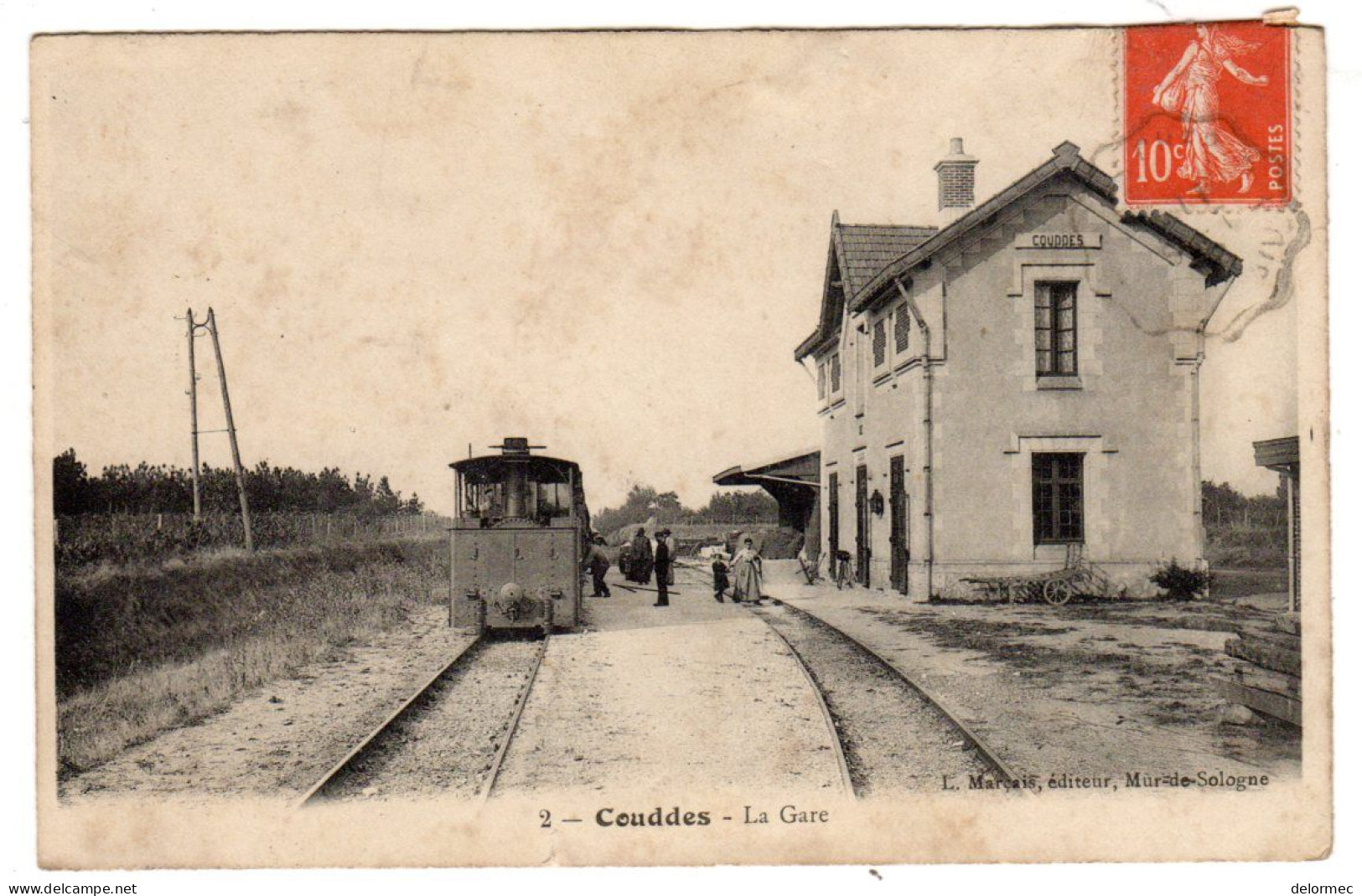 CPA Près Aignan 41 Loir Et Cher Couddes La Gare Animée Train Voies Ferrées éditeur Marçais à Mur De Sologne - Saint Aignan