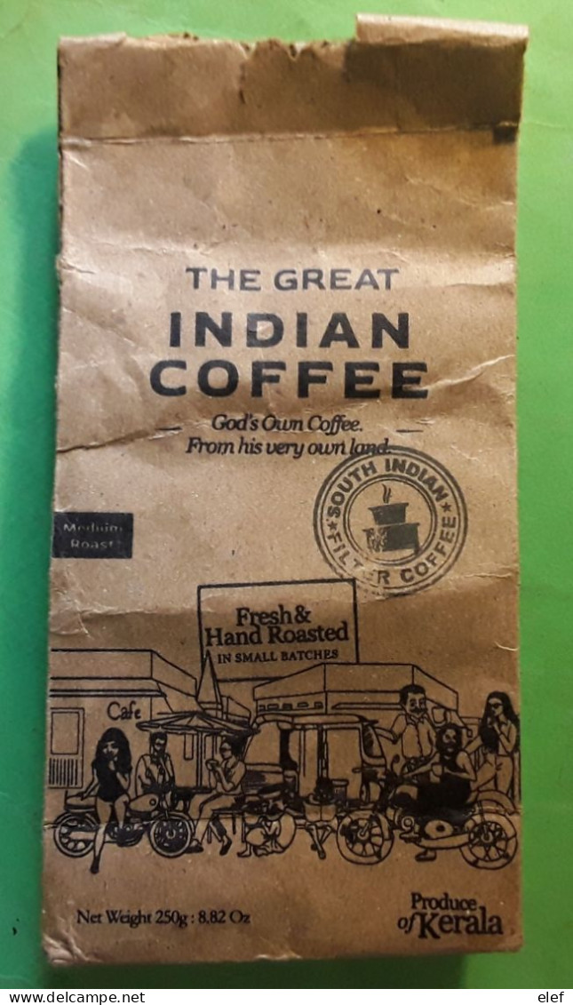 Sachet Emballage De Café Illustré Moto,  The Great Indian Coffee, Kerala India , Leens Exports - Sonstige & Ohne Zuordnung