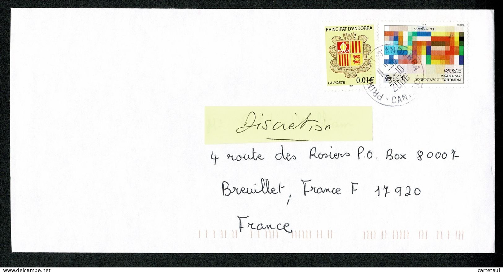 ANDORRE ANDORRA 2006 Lettre Europa + Complément Armoiries Pour Tarif 0,54 € CANILLO 9-10-2006 + Indexations TB - Sonstige & Ohne Zuordnung