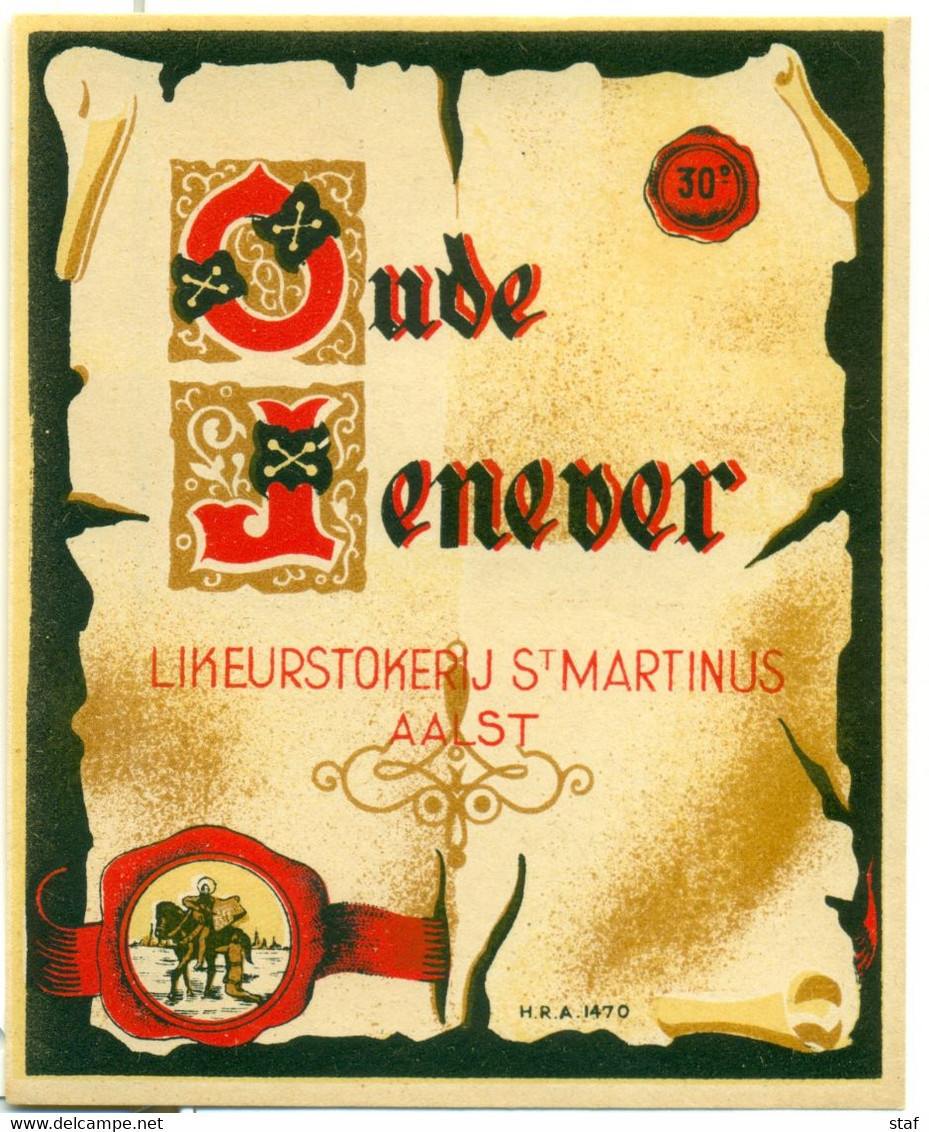 Oud Etiket Oude Jenever 30° - Likeurstokerij / Distillerie St Martinus Te Aalst - Alcohols & Spirits