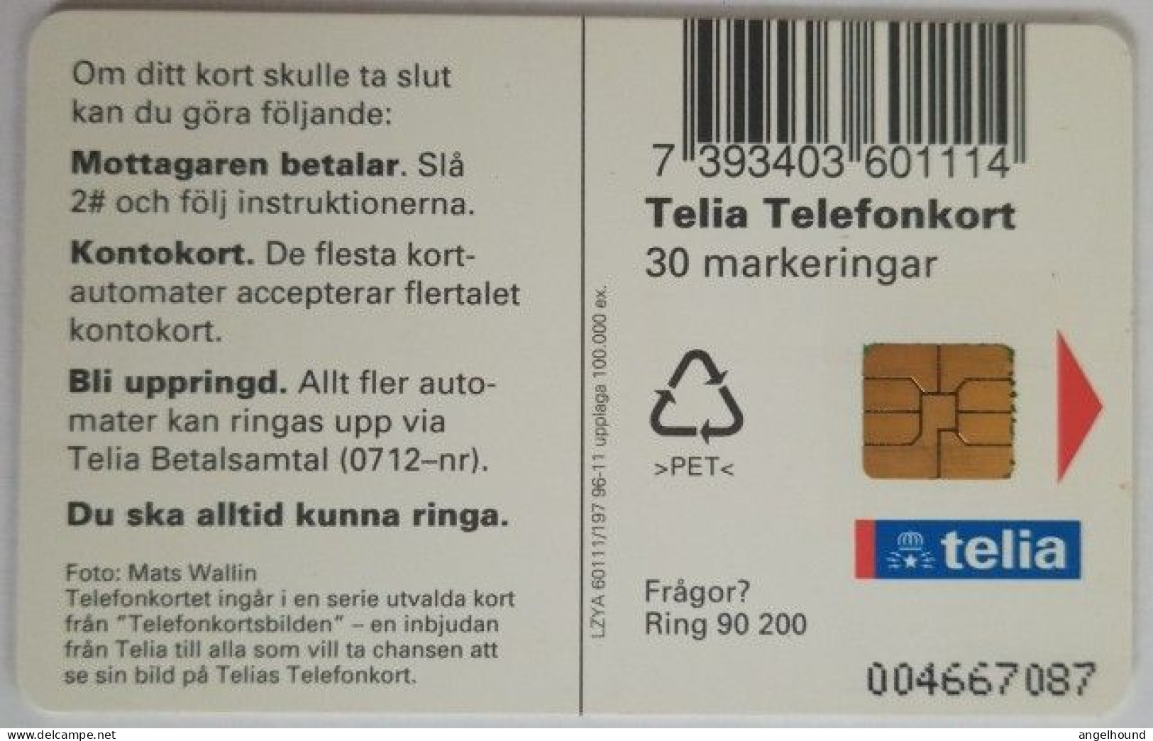 Sweden 30Mk. Chip Card - Nautic Sign - Sweden