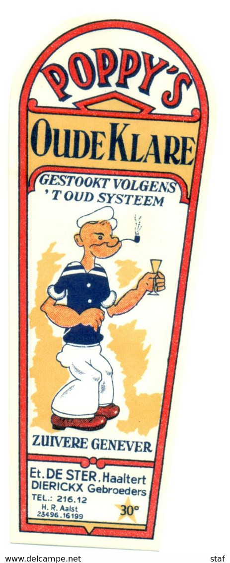 Oud Etiket / Ancienne étiquette Genever / Jenever / Genièvre Poppy's Oude Klare - Stokerij De Ster Haaltert - Alcoholes Y Licores