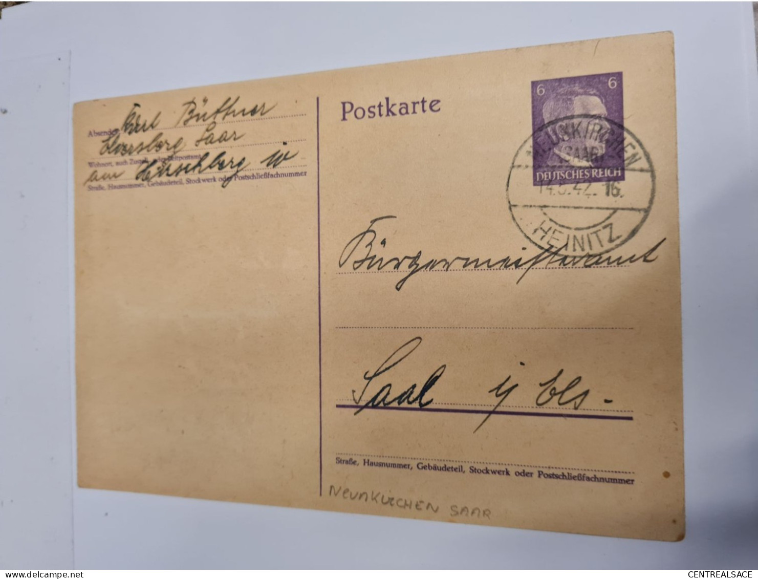 Lettre Allemagne 1942 POSTKARTE GRANZACHE MANNHEIM FLAMME VERGISS NICHT STRASSE ET NEUKIRCHEN  POUR SAALE - Sonstige & Ohne Zuordnung