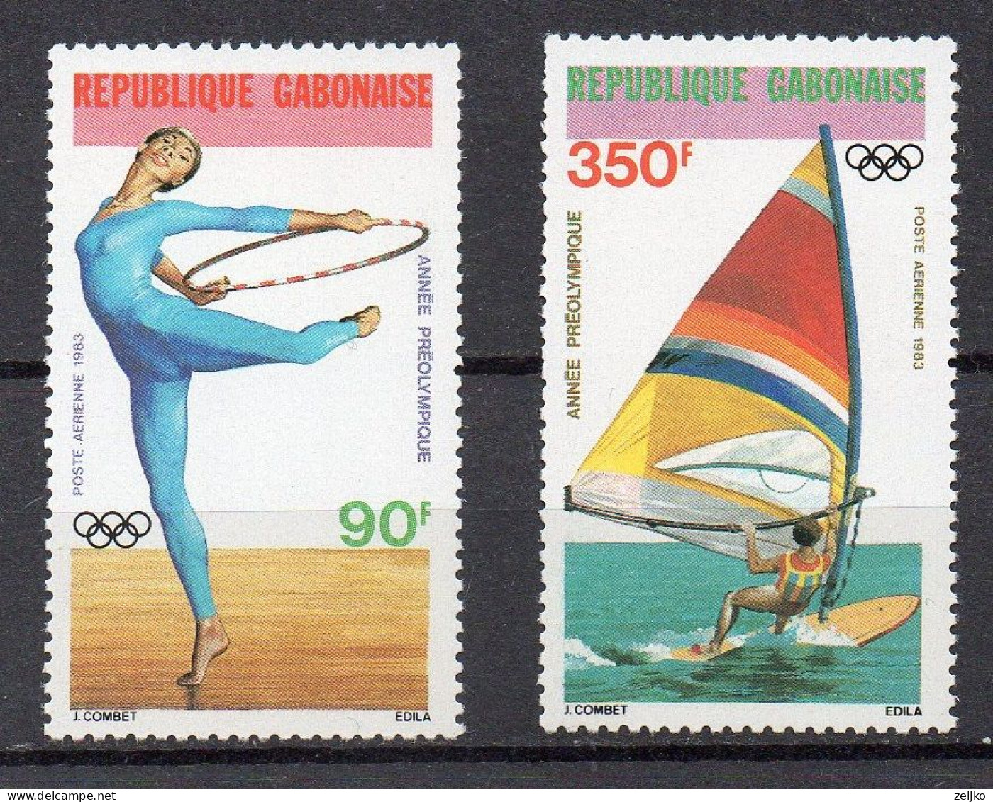 Gabon, MNH, 1983, Olympic Games LA 1984, Preolympic Year, Rhythmic Gymnastics, Sailing Windsurfing - Gymnastique