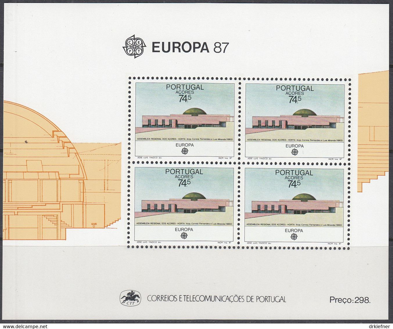 AZOREN  Block 8, Postfrisch **, Europa CEPT: Moderne Architektur, 1987 - Azores
