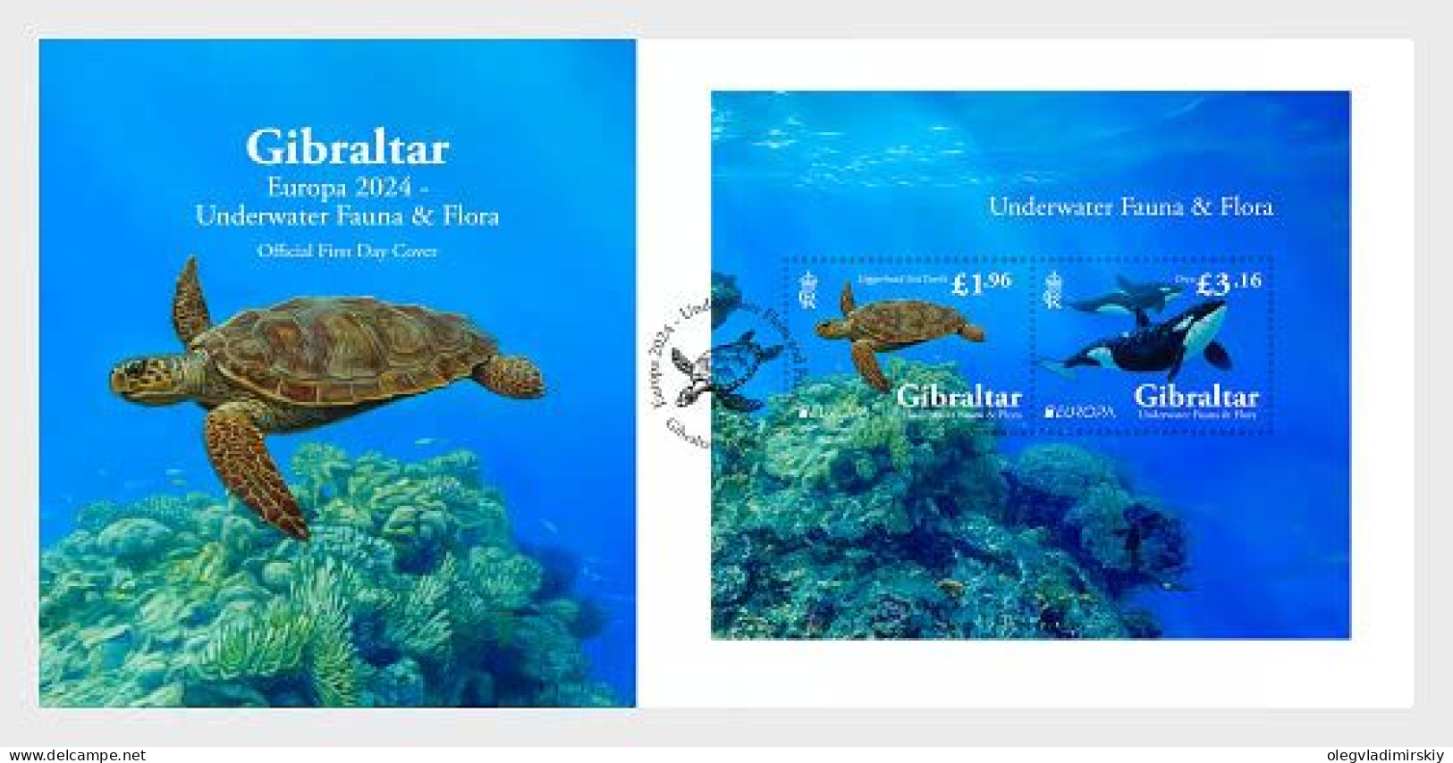 Gibraltar 2024 Europa CEPT Underwater Fauna And Flora Block FDC - Maritiem Leven