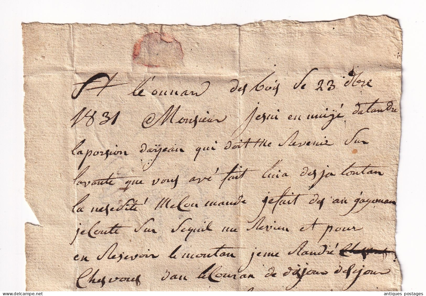 Lettre 1831 Fresnay le Vicomte Sarthe Saint Remy Mamers