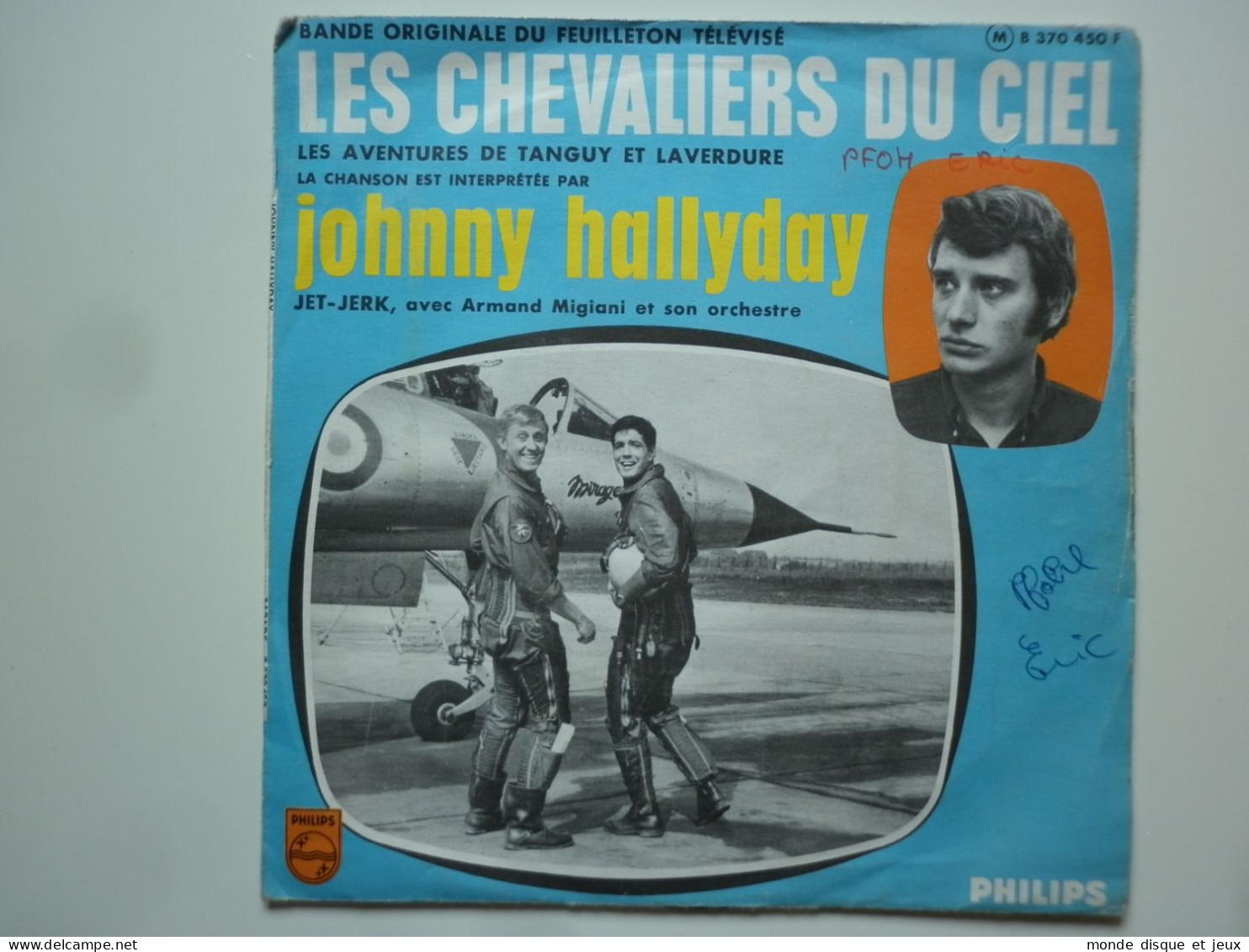 Johnny Hallyday 45Tours SP Vinyle Les Chevaliers Du Ciel Bleu Disque Label Vert Papier - Andere - Franstalig