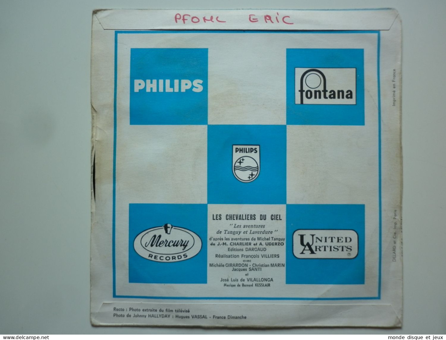 Johnny Hallyday 45Tours SP Vinyle Les Chevaliers Du Ciel Bleu Disque Label Vert Papier - Autres - Musique Française