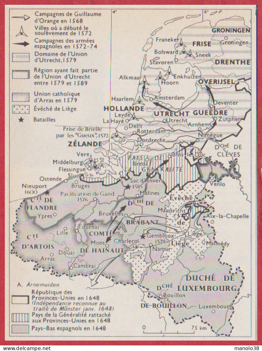 Les Pays Bas De 1579 à 1648. Carte Historique. Larousse 1960. - Documents Historiques