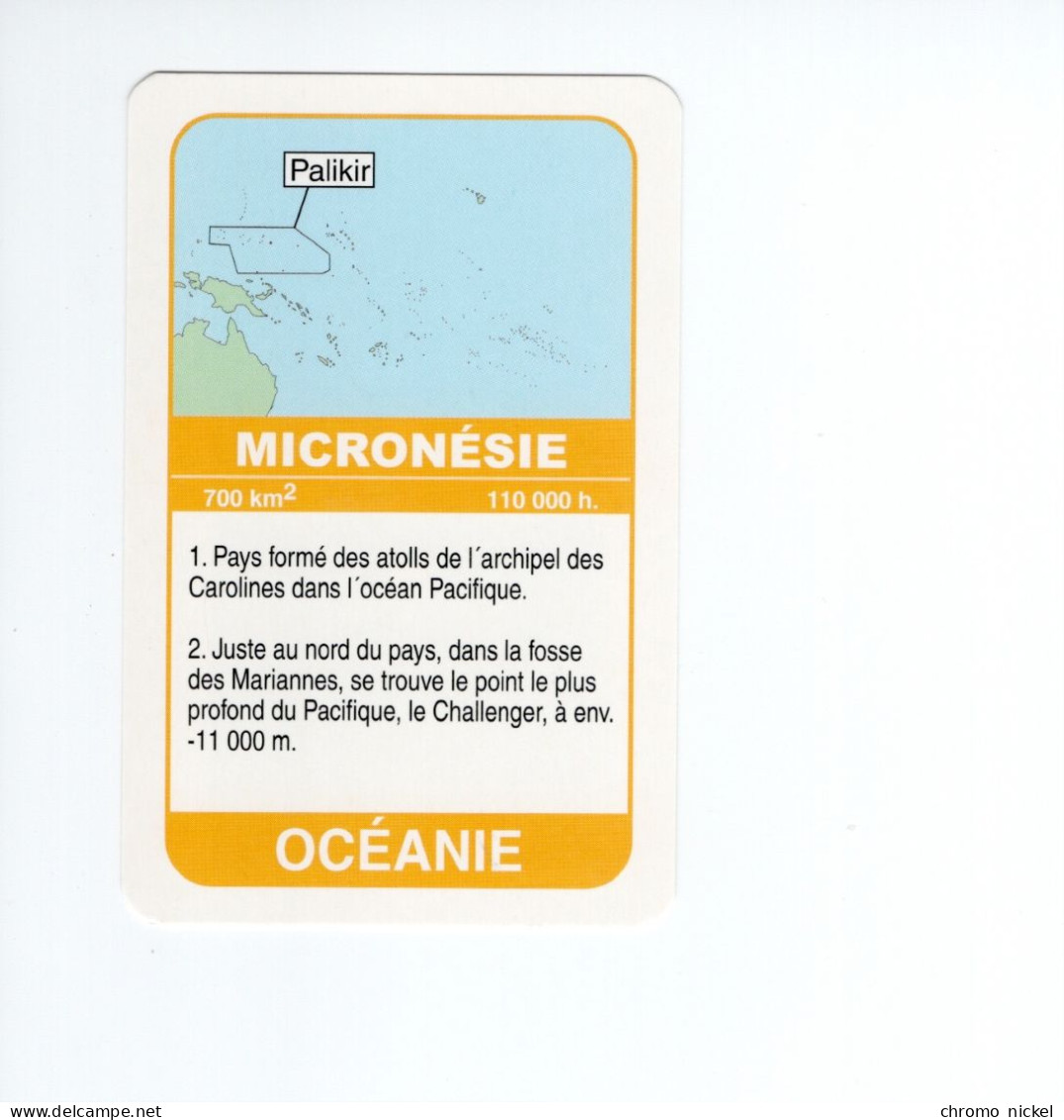 Chromo/carte Plastifiée Moderne MICRONESIE Palikir Oceanie Oceania Drapeau Flag Plan Map 90 X 58 Mm Neuve TB - Autres & Non Classés
