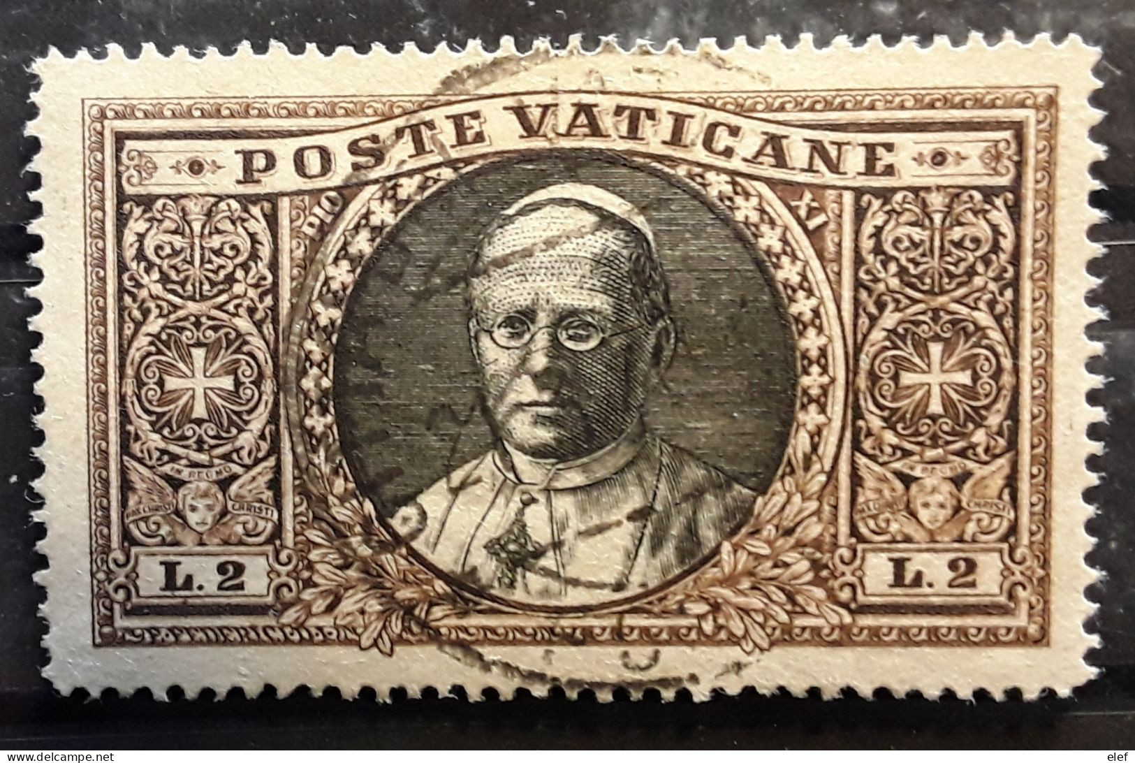 VATICAN 1933 , Pape Papa Pie XI Pope, Yvert No 55 , 2 Lire Sépia Et Noir  , Obl TTB - Gebraucht