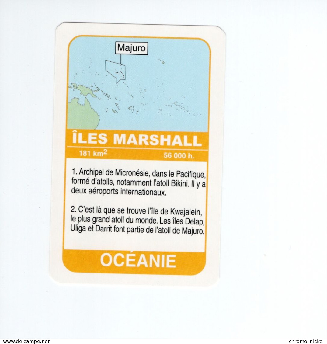 Chromo/carte Plastifiée Moderne Iles MARSHALL Majuro Oceanie Oceania Drapeau Flag Plan Map 90 X 58 Mm Neuve TB - Other & Unclassified