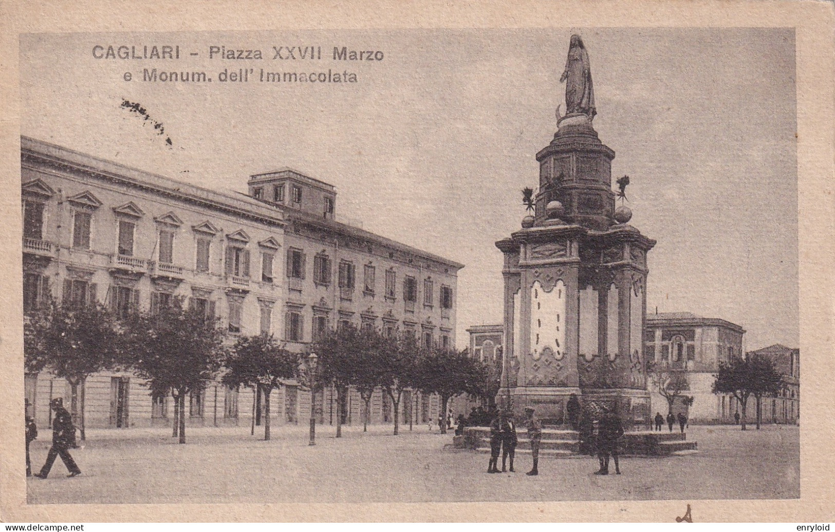 Cagliari Piazza XXVII Marzo E Monumento Dell'Immacolata 1924 - Cagliari