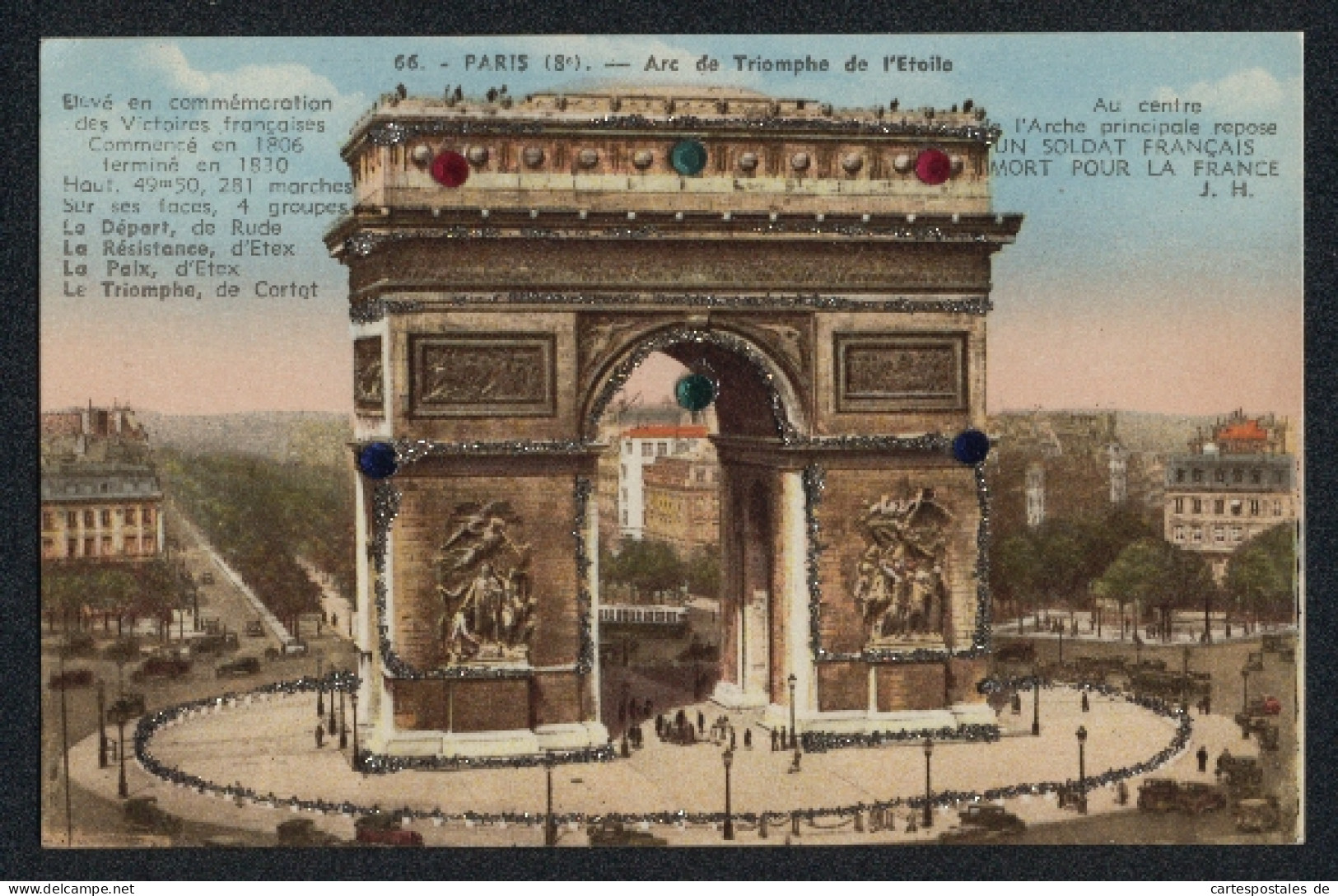 AK Paris, Arc De Triomphe De L`Etoile, Mit Glitzersteinen  - Autres & Non Classés