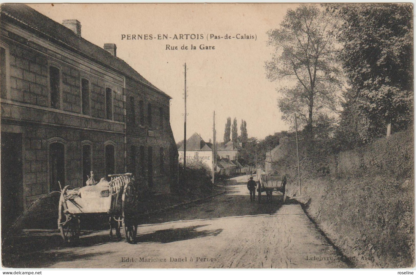 62  PERNES EN ARTOIS  - Rue De La Gare Attelages Tombereau - CPA  N/B 9x14 BE - Other & Unclassified