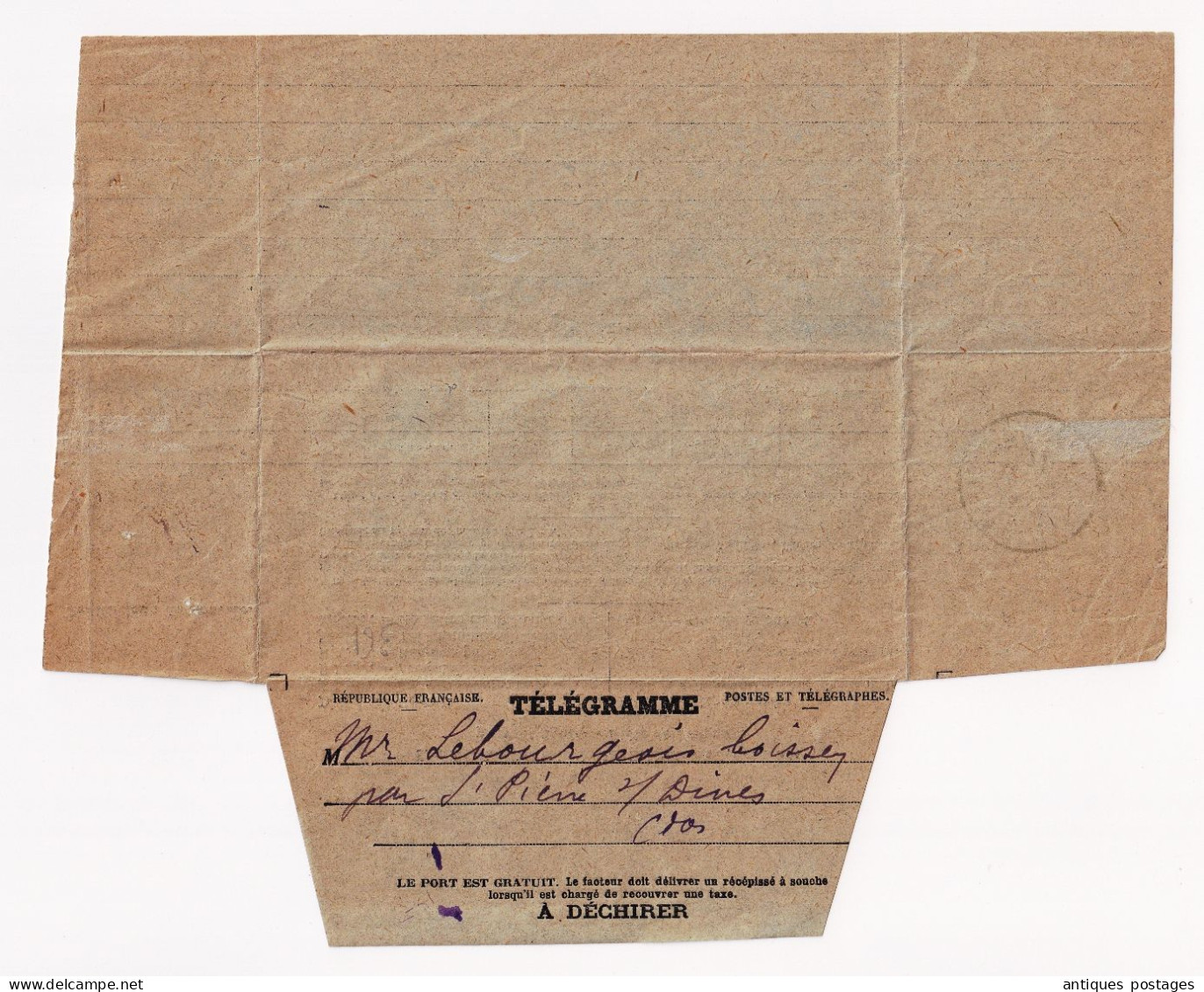 Télégramme 1927 Calvados Saint-Pierre-sur-Dives Lebourgeois Saint Pierre Sur Dives - Telegraph And Telephone