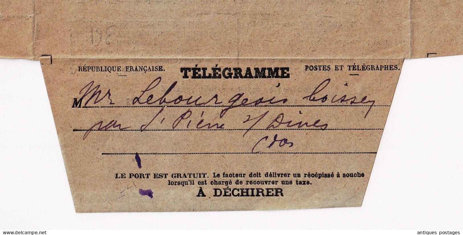 Télégramme 1927 Calvados Saint-Pierre-sur-Dives Lebourgeois Saint Pierre Sur Dives - Télégraphes Et Téléphones