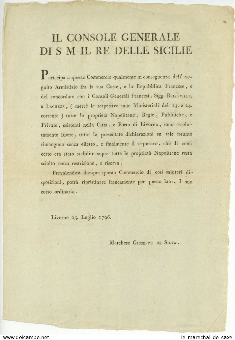 Affiso Livorno 1796 Armistizio Con La Repubblica Francese - Documents Historiques