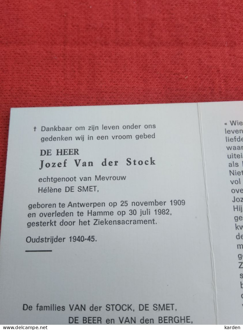 Doodsprentje Jozef Van Der Stock / Antwerpen 25/11/1909 Hamme 30/7/1982 ( Hélène De Smet ) - Religion &  Esoterik