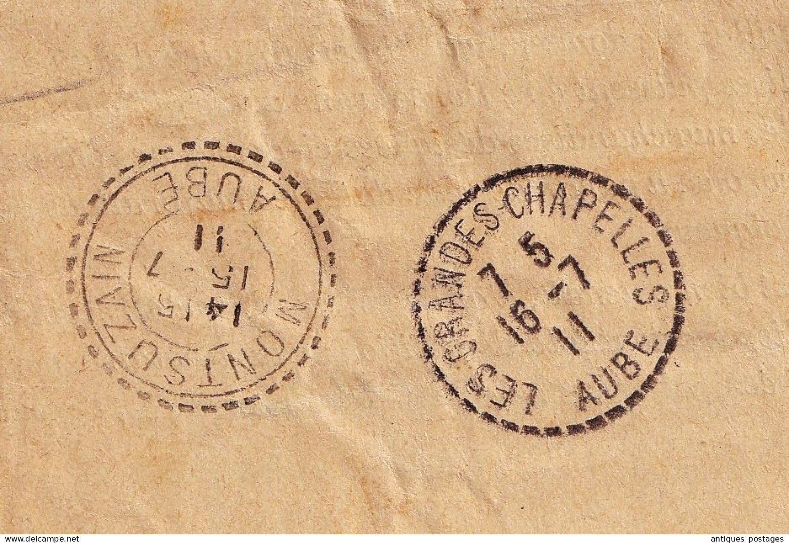 Lettre 1911 Chemin de Fer de Paris à Orléans Les Grandes Chapelles Montsuzian Aube Cachet Convoyeur Argent Gien