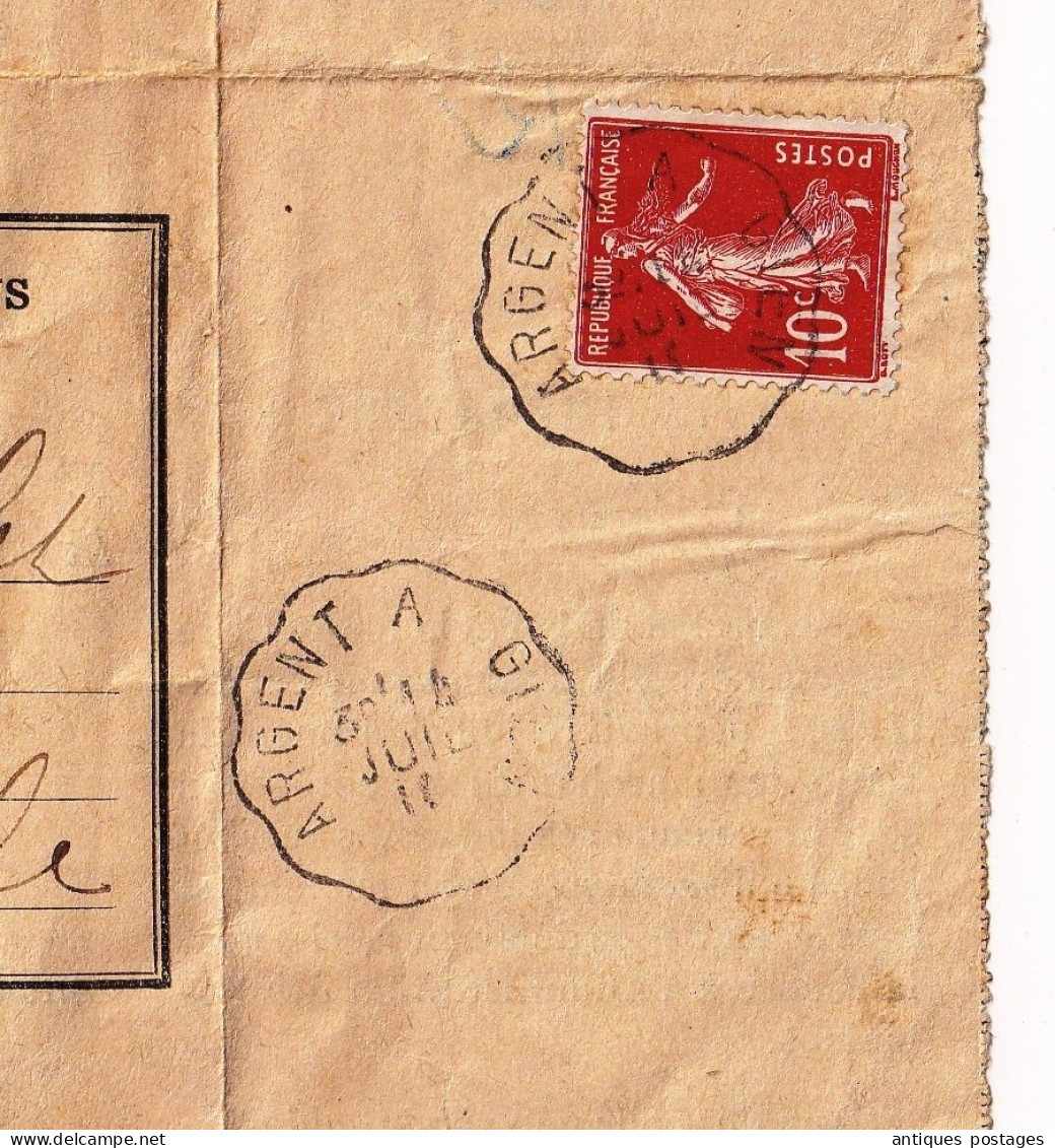 Lettre 1911 Chemin de Fer de Paris à Orléans Les Grandes Chapelles Montsuzian Aube Cachet Convoyeur Argent Gien