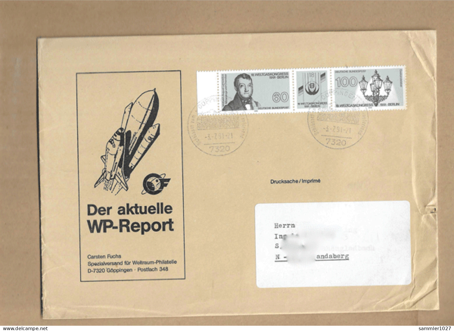 Los Vom 17.05 -  Briefumschlag Aus Göppingen Nach Norwegen 1991 Mit ZD - Lettres & Documents
